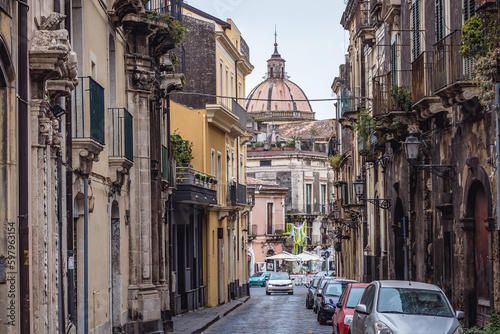Savoia Street in Acireale city on Sicily Island, Italy © Fotokon