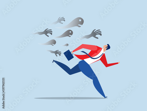 businessman runing away from ghost or creepy monster hand chasing,failure, anxiety, depression or panic attack, afraid  business failure concept vector