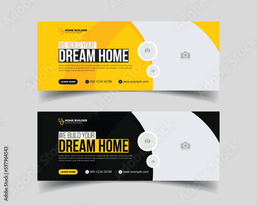construction renovation handyman home repair facebook cover and web banner social media layout template 