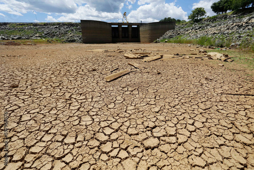 Cracked ground of an empty water reservoir is seen during a severe drought in Sao Paulo state, Brazil.