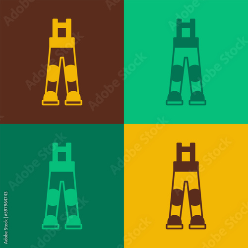 Pop art Fisherman rubber pants icon isolated on color background. Vector