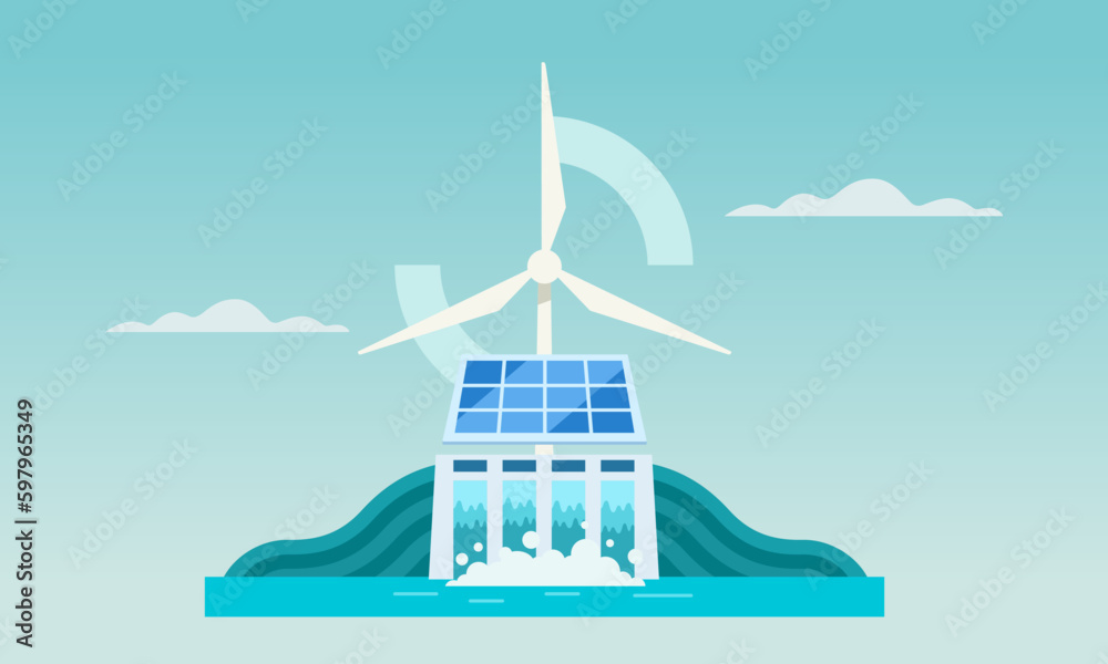 clean energy from renewable energy sources with solar panels and wind