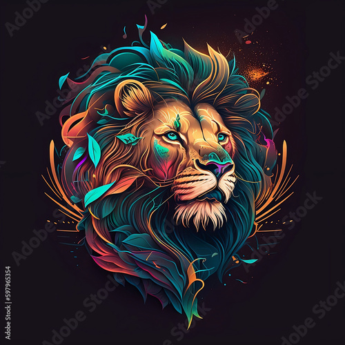 Lion. Abstract  multi-colored lion s head illustration. Generative AI