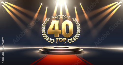 Top 40 best podium award sign, golden object. Vector illustration