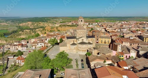 Aerial view of the Collegiate Church of Santa Maria la Mayor in the city of Toro Province of Zamora Spain, View of the facade