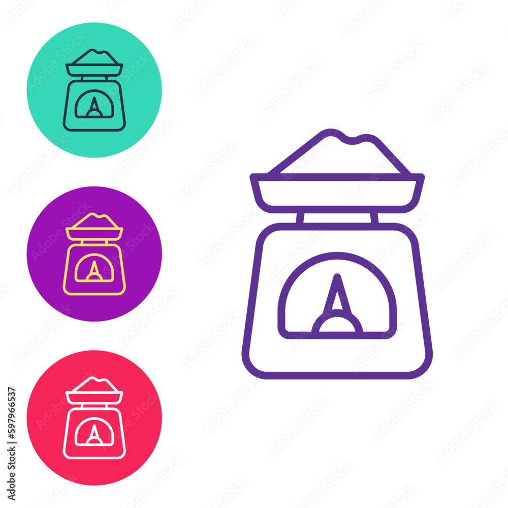 Set line Scales icon isolated on white background. Weight measure equipment. Set icons colorful. Vector Set line Scales icon isolated on white background. Weight measure equipment. Set icons colorful. Vector