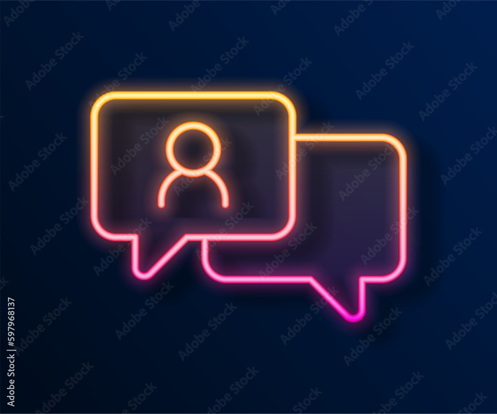 Glowing neon line Speech bubble chat icon isolated on black background. Message icon. Communication or comment chat symbol. Vector Glowing neon line Speech bubble chat icon isolated on black background. Message icon. Communication or comment chat symbol. Vector