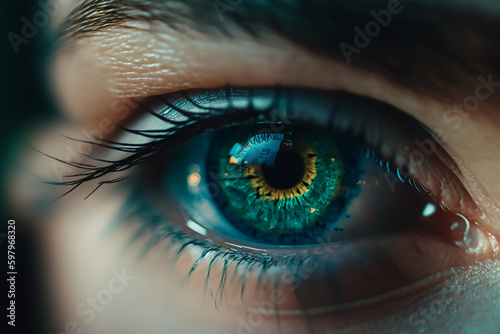 A close-up view of eyes reveals intricate details and unique beauty photo