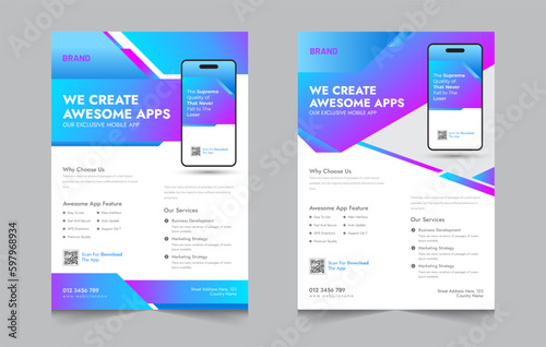 Mobile app promotional flyer design with modern layout
