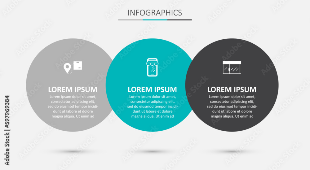 Set Online shopping on phone, Location with cardboard box and Market store. Business infographic template. Vector