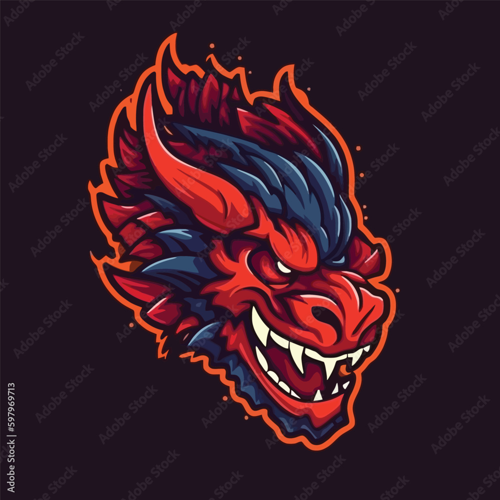 E-Sport Dragon Emblem Logo Design with Vector Illustration