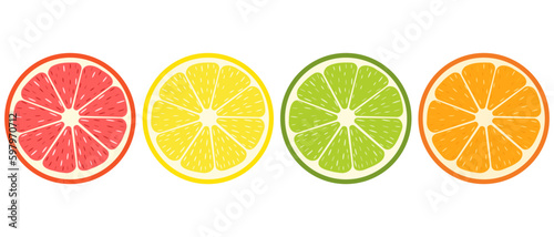 Vector set of citrus slice.Grapefruit, orange, limone, lime icons.Vector illustration