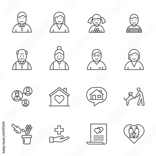 Family and Relationship Icons set, Vector Classic thin Line icons