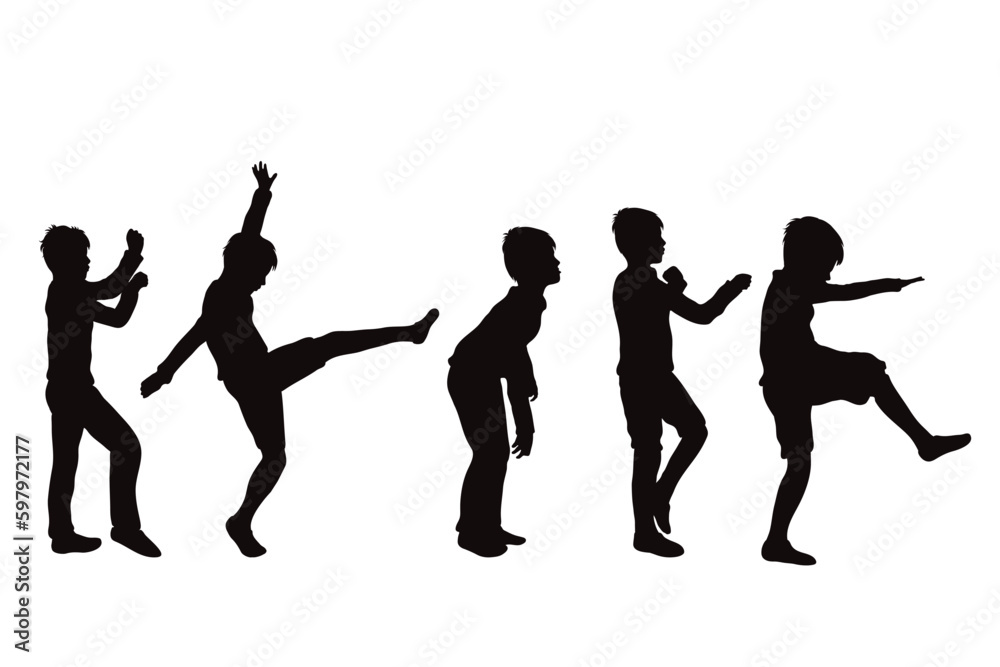 Vector silhouette of set of boys in different positions on white background. Vector silhouette of set of boys in different positions on white background.