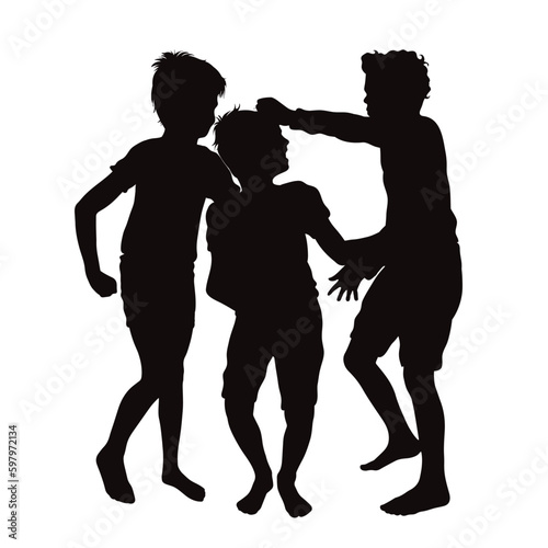 Vector silhouette of bullying children on white background.