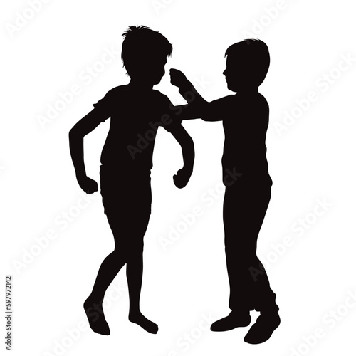 Vector silhouette of bullying children on white background.