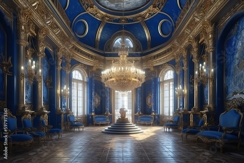 an empty glamorous rococo baroque ballroom generated by AI photo