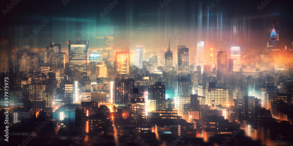 Abstract night light city , Generative Ai	