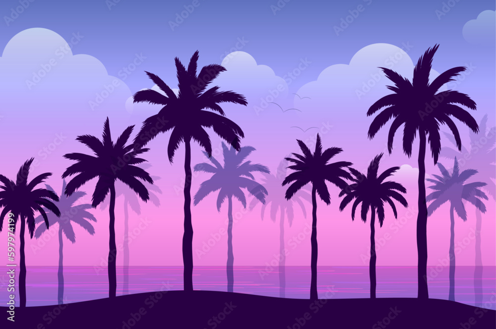  beach with palm silhouettes