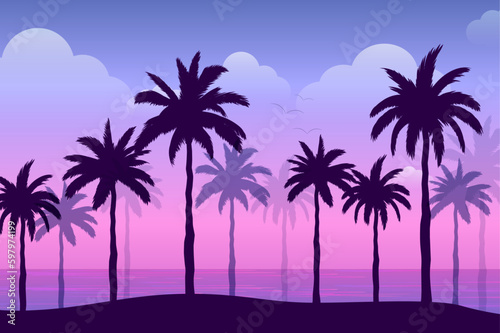 Fototapeta Naklejka Na Ścianę i Meble -   beach with palm silhouettes