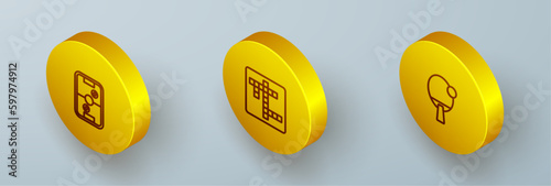 Set Isometric line Air hockey table, Crossword and Racket icon. Vector