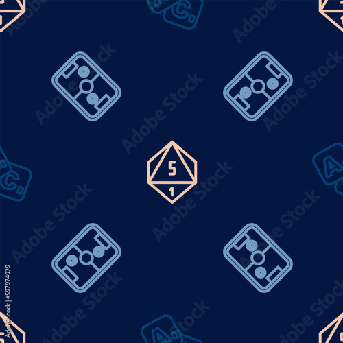 Set line Bingo, Air hockey table and Game dice on seamless pattern. Vector