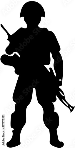 Mascot logo of a soldier in black and white, vector illustration of a military personnel  photo