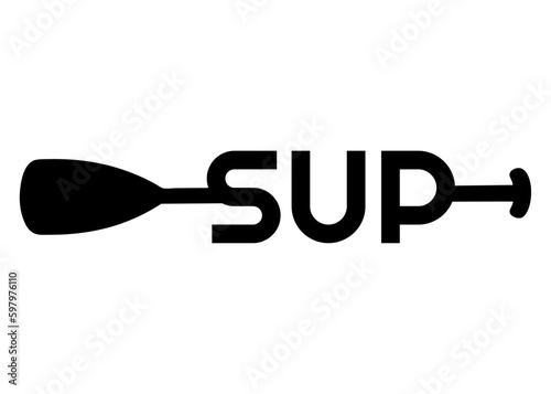 Logo club de paddle surf. Silueta de remo con letras palabra SUP