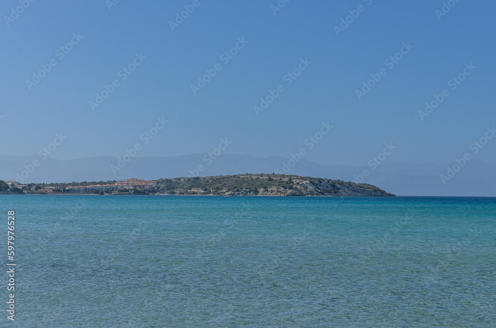 scenic view of Elif Koyu Bay from Pirlanta beach in Cesme (Izmir province, Turkey) 