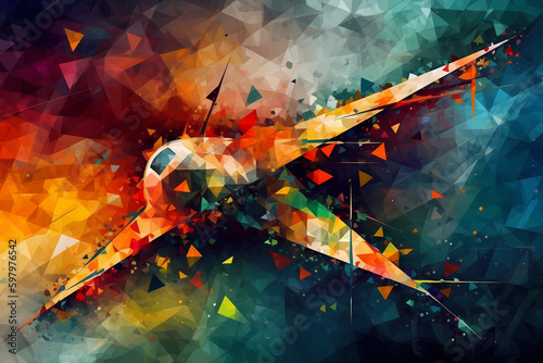 Abstract AI AIrplane Background Polygon Multicolor. Ink. Created by Generative AI