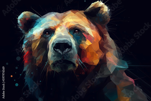 Abstract AI Bear Background Polygon Multicolor Ink. Created by Generative AI