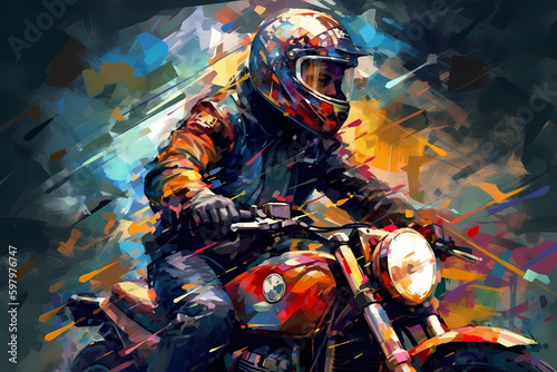 Abstract AI Caferacer Background Polygon Multicolor. Created by Generative AI