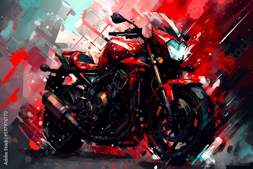 Abstract AI Caferacer Background Polygon Red And Black. Created by Generative AI