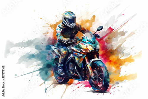 Abstract AI Motorcycle Background Polygon Multicolor. Created by Generative AI