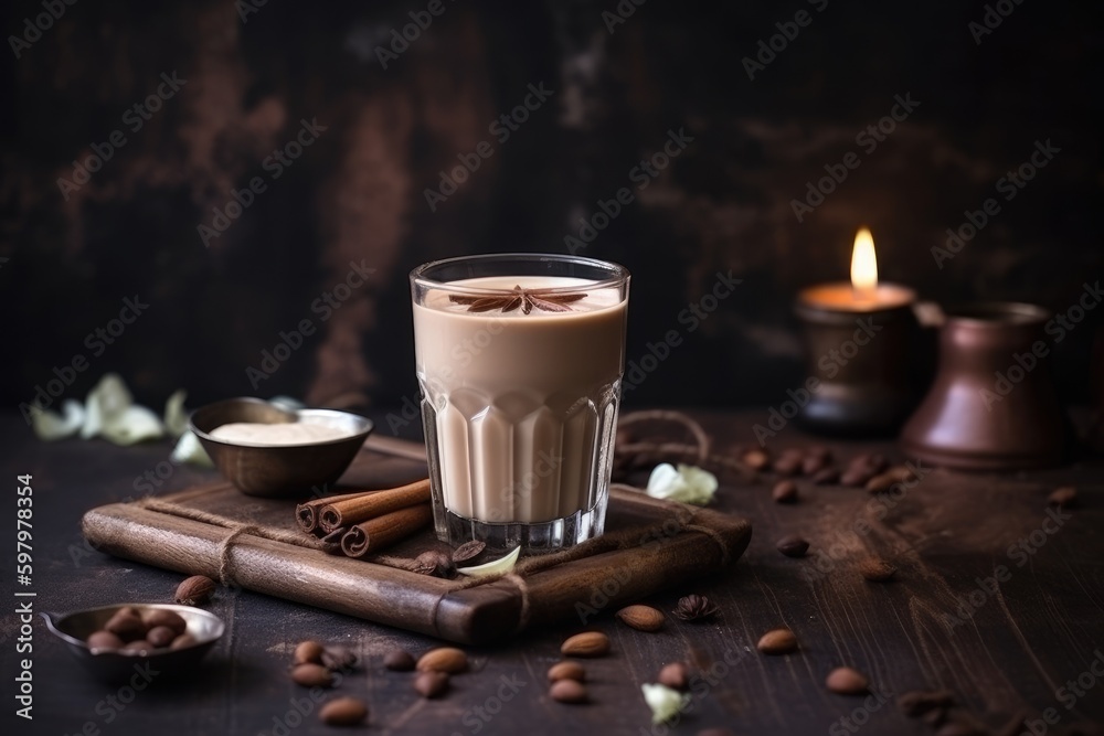 AI generated of hot art latte coffee in a cup on a wooden table and coffeeshop black background
AI generated of hot art latte coffee in a cup on a wooden table and coffeeshop black background