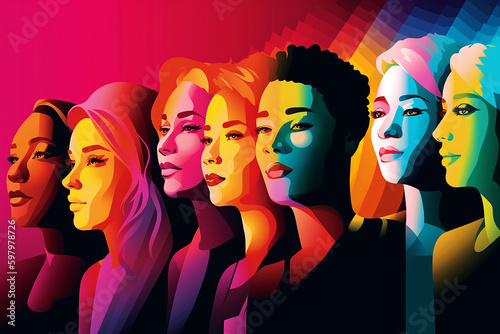 Illustration of proud women on a rainbow background - generative ai