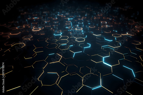 Abstract AI Network Background Hexagon Dark Uhd. Created by Generative AI