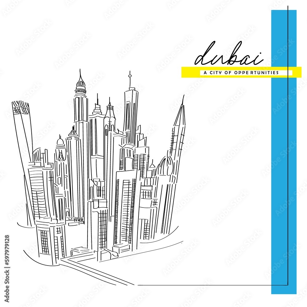 city skyline sketch or Dubai buildings sketch