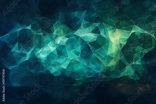 Abstract AI Network Background Polygon Blue And Green. Created by Generative AI