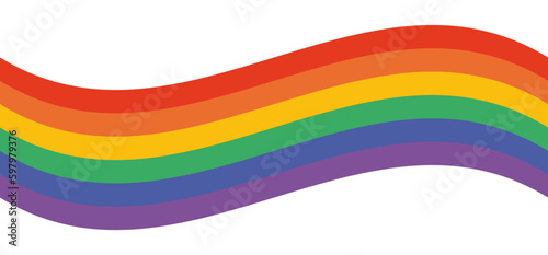LGBT Pride Flag Rainbow Ribbon Illustration. Wavy Rainbow Ribbon with LGBT Pride Flag Colors. Isolated Ribbon Design Element for Pride Month Designs. Vector Illustration 