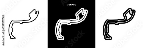 Monaco Circuit Vector. Monaco Street Circuit Race Track Illustration with Editable Stroke. Stock Vector.