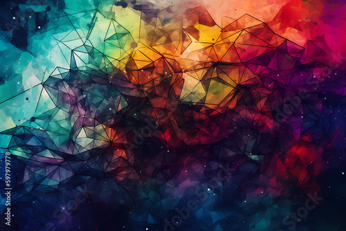 Wallpaper Mural Abstract AI Network Background Polygon Multicolor Ink. Created by Generative AI Torontodigital.ca