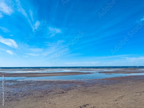 Fototapeta Naklejka Na Ścianę i Meble -  Blue seascape, sandy seascape, blue sky