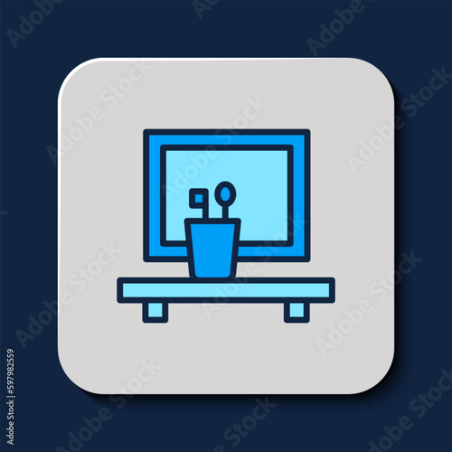 Filled outline Washbasin mirror icon isolated on blue background. Bathroom interior with a mirror. Vector