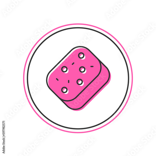 Filled outline Sponge with bubbles icon isolated on white background. Wisp of bast for washing dishes. Cleaning service logo. Vector