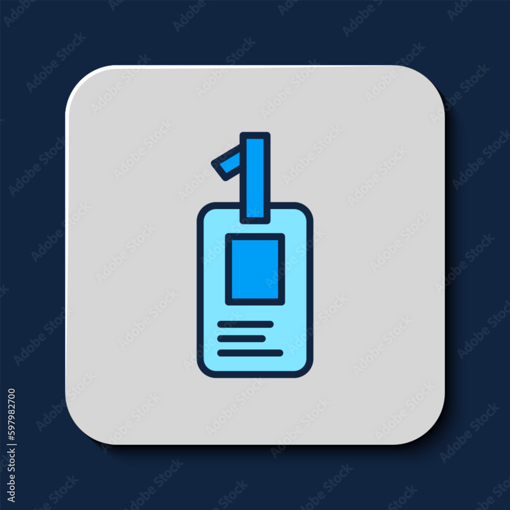 Filled outline Identification badge icon isolated on blue background. It can be used for presentation, identity of the company, advertising. Vector Filled outline Identification badge icon isolated on blue background. It can be used for presentation, identity of the company, advertising. Vector