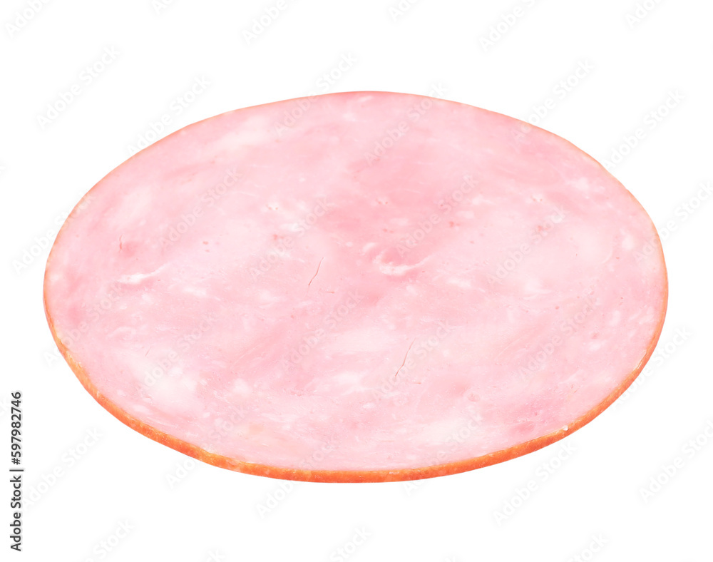 Fresh ham, slice, transparent background, close up