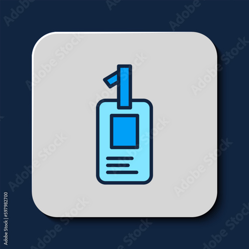 Filled outline Identification badge icon isolated on blue background. It can be used for presentation, identity of the company, advertising. Vector