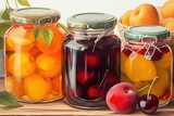 canned fruits in jars, watercolor -Ai