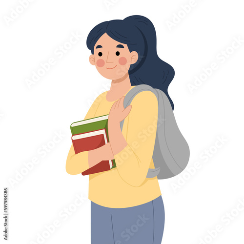 Illustration of a teenage girl carrying a book